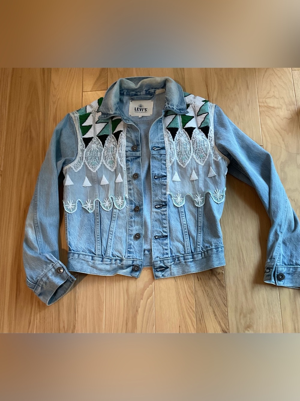 Rare Levis x Collina Strada bead and lace Embellished Denim Jacket